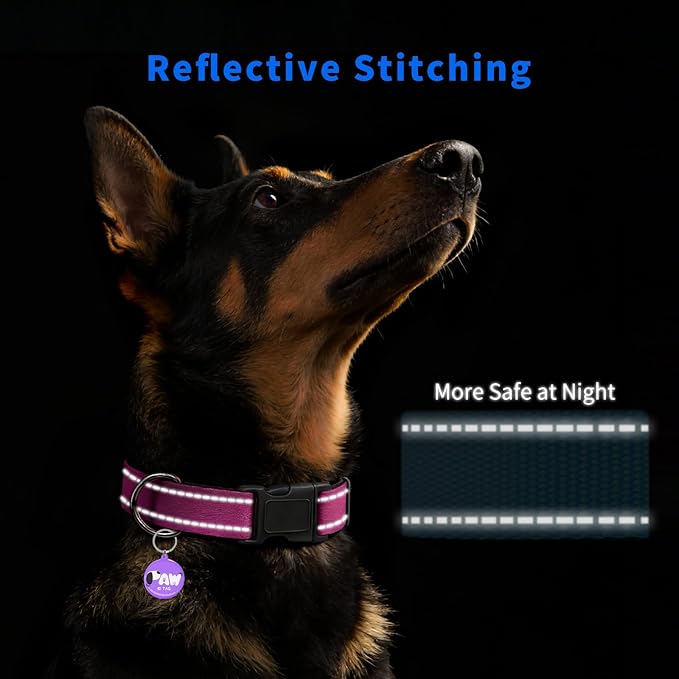 Reflective Dog Collar for Extra Small Dogs with Dog Tags Personalized & Quick Release Buckle, Adjustable and Comfortable Nylon Pet Collar, Hot Pink