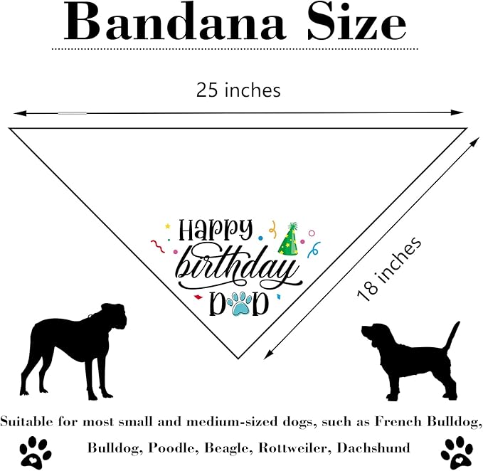 Happy Birthday Dad Black Dog Bandana Pet Scarf Accessories Funny Cute Puppy Bandana Birthday Party Accessorie Gifts for Dog Dad Lovers