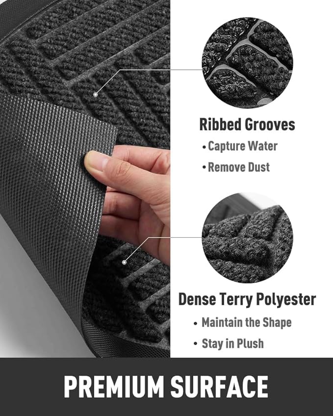 tchdio Door Mat Outdoor Indoor Entrance Doormat-Semicircular Durable Rubber Non Slip Front Door Mat for Outside Inside Entry Entryway Dirt Trapper Mat for Muddy Paws and Shoes-Black 17”x30”