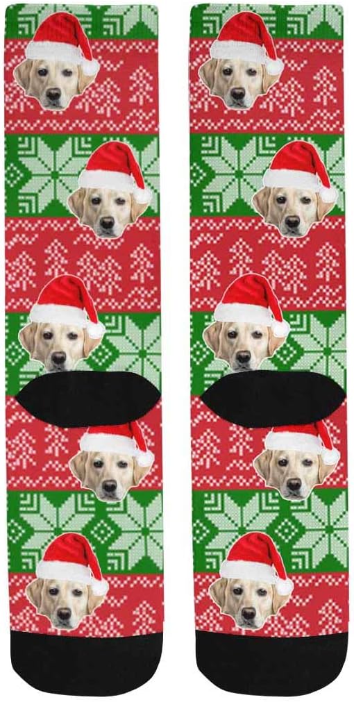 Custom Face Socks, Personalized Dog Lover Pet Photo Picture on Socks Unisex Athletic Crew Socks for Men Women