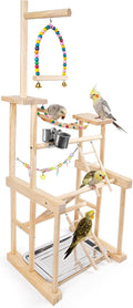 Bird Playground 4 Layer, Parrot Perch Stand Bird Play Stand for Parakeet Conure Cockatiel Lovebird Budgie, Parrot Playground with Feeder Cups, Ladder, Chain Toy, Swing and Detachable Tray