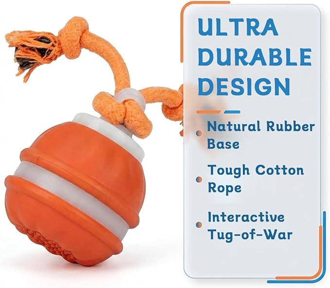 Interactive Dog Toys ，2026 upgraded motion-sensing pet toy ball, interactive dog toy ball with 360° intelligent automatic rolling. Built-in bird chirping attract dogs and keep them playing (orange)