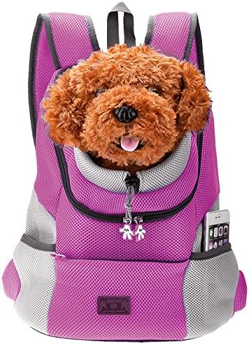 Mogoko Cat Dog Backpack Carrier, Puppy Pet Front Pack with Breathable Head Out Design and Double Mesh Padded Shoulder for Outdoor Travel Hiking (M, Pink)