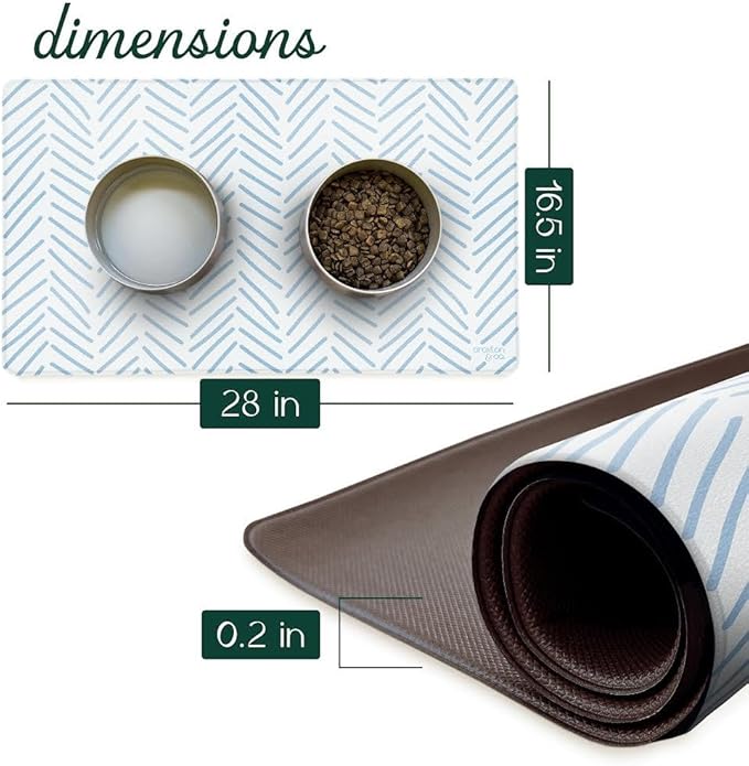CROXTON & CO. Non-Slip Faux Leather Pet Feeding Mat for Dog Bowls | Large Bowl Mat for Food and Water | Durable, Easy-to-Clean Pet Food Mat for Floors | Size: 16.5"x28"