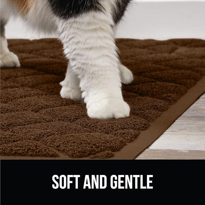 GORILLA GRIP Cat Litter Box Mat, 35x23, Water Resistant, US Designed Kitty Litter Trapping Mats, Easy to Clean, Scatter Control, Less Mess and Clean Floors, Kitten Supplies for Indoor Cats, Brown