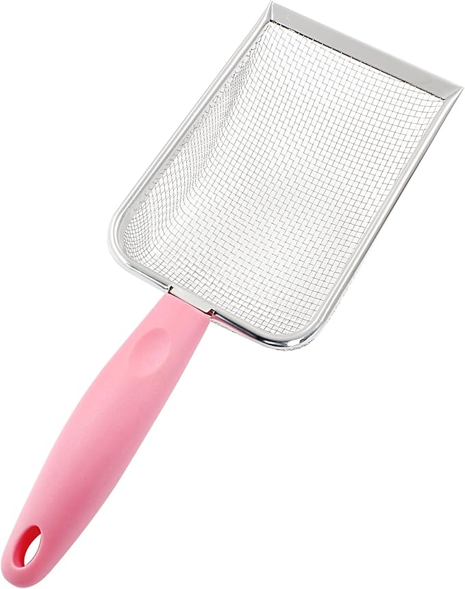 Hordion Cat Litter Scoop Stainless Steel Mesh Scooper, 2mm Mesh Non-Stick Coated Metal Litter Shovel Fine Sand Litter Scooper for Litter Box Kitten Pooper Lifter, Pink