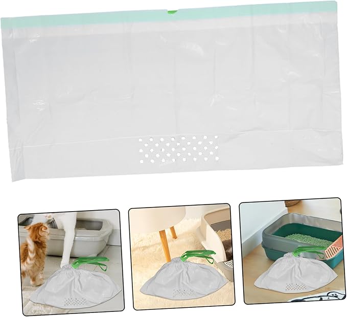7Pcs Cat Litter Filter Bags Easy Pick Up Litter Cleaning Supplies with Hidden Pull Strap Design White for Hassle Cat Waste Disposal