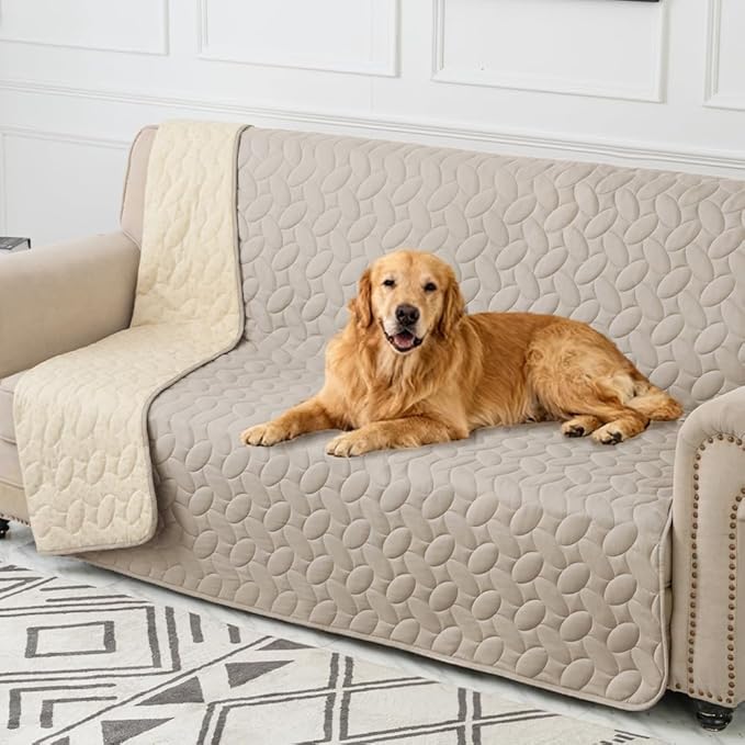 Ameritex Waterproof Pet Bed Cover Anti-Slip Dog Bed Blanket for Sofa and Furniture Waterproof New Pattern Design (Khaki, 52x82 Inch (Pack of 1))