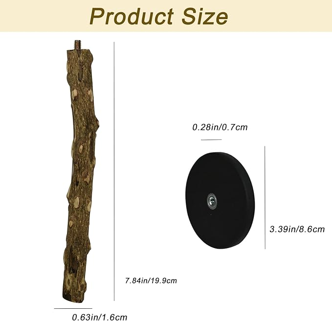 ASOCEA Bird Perch Bird Stand with Magnet,Portable Parrot Training Stick Natural Wood for Parrots,Parakeet,Lovebird,Cockatiels,Budgies-Strong Magnet Mount for Any Iron Surfaces