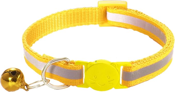 2 Pack Breakaway Cat Collars with Bells, Reflective Design and Claw Print Design, Safety Buckle, Adjustable 7.5-12.5 Inches for Kittens & Cats (Yellow)