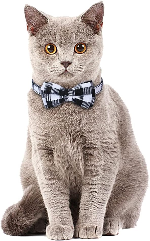 Faleela Cat Collar Bandana Bells Set - 2 Pack Set Cat Collar Breakaway with Cute Bow Tie and Bell, Adjustable from 7.8-10.5 Inch, Soft and Comfortable for Kitty and Some Puppies