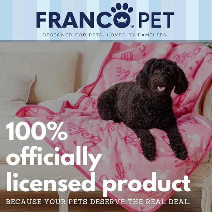 Franco Pet Barbie Super Soft Cozy Waterproof Sherpa-Backed Blanket Throw for Medium Dogs, Couch/Bed/Car, 40x50 (Officially Licensed Product)