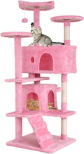 54in Cat Tree Cat Climbing Tower with Scratching Post, Cats House Perch Kitten Tree Condo Wood Playhouse, Pet Trees Tower for Indoor Cats, Pink