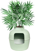 Good Pet Stuff Hidden Litter Box Planter, Decorative Cat Litter Enclosure with Carbon Filter, Artificial Plant, Easy Clean, Indoor Design, Original Round Style, Essentials Kit, Seagrass Green