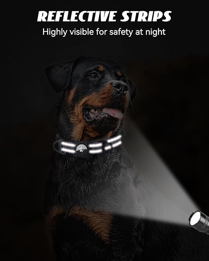 Joytale Airtag Dog Collar, Reflective Pet Collar with Waterproof AirTag Holder, Dual D-Rings, Soft Padded Adjustable for Extra Large Dogs, Gray, XL