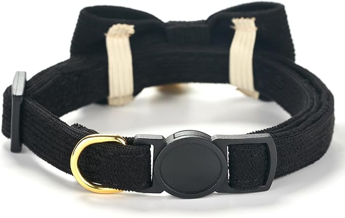 Cotton Breakaway Cat Collar with Bow Tie and Bell, Adjustable Cute Soft Corduroy Kitten Collars for Boy Cats