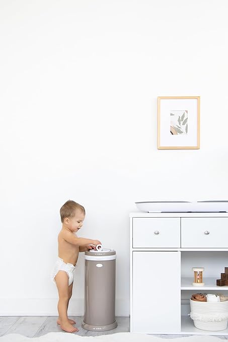 Ubbi Stainless Steel Diaper Pail, Odor Locking, No Special Bag Required, Award-Winning, Registry Must-Have, Taupe