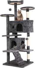 54in Cat Tree Cat Climbing Tower with Scratching Post, Cats House Perch Kitten Tree Condo Wood Playhouse, Pet Trees Tower for Indoor Cats, ASHY