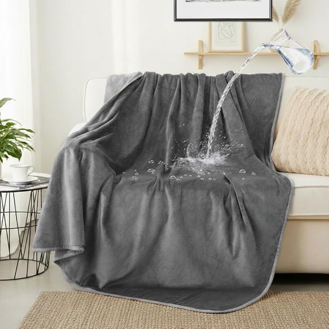 Waterproof Dog Blankets Dark Grey Pet Blanket 60"x80", Soft Fluffy Sofa Car Bed Protector, Reversible Leakproof Flannel Washable Dog Blanket for Large Dogs