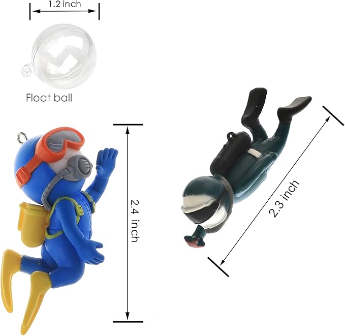 2-Pack Cute Little Diver Fish Tank Decorations Aquarium Decoration Floating Aquarium Accessories Fish Playmate for Fish Tank Suitable for All Kinds of Fish and Fish Tanks Swimming Pool