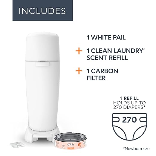 Playtex Diaper Genie Complete Pail with Built-In Odor Controlling Antimicrobial, Includes Pail & 1 Refill, White , 8.36 Pound