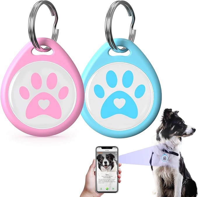 2-Pack -Smart QR Code Pet ID Tag for Dogs - Instant GPS Location Alert via Email, No App/Subscription Required, Waterproof Anti-Lost Personalized Dog Collar Accessories (Blue&Pink, for Dog - 1.2")