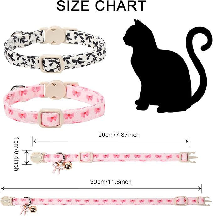2 Pack Cotton Breakaway Cat Collar Pink and Black Heart Shaped Pendant Cute Kitten Cat Collar with Bell,Adjustable 7-12 Inch,Pet Supplies Accessories