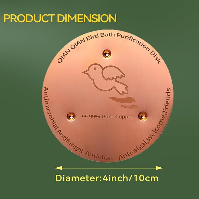 Bird Bath Copper Disk, Copper Bird Bath Purification Disk, Pure Copper Cleaning Disk with Triple-Point Support for Physical Safe Clean Water All-Season, Universal Fit for Outdoor Bird Baths & Bowls