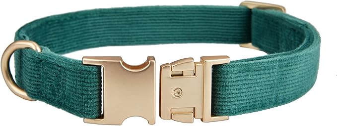 Soft Cotton Dog Collar with Metal Buckle Adjustable Heavy Duty Comfy Corduroy Collars for Small Medium Large Dogs,Dark Green,Large