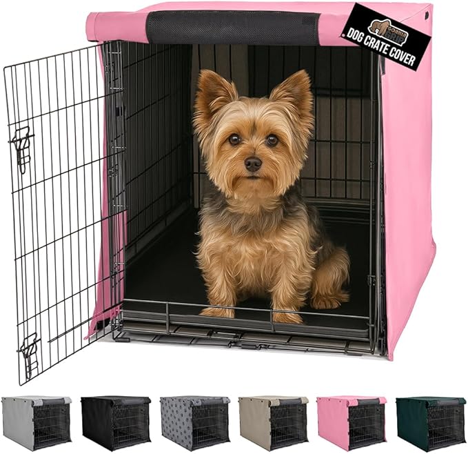 GORILLA GRIP Dog Crate Covers Compatible with Amazon Basics Dog Crates, All Sides Open, Privacy Cover Fits 24" Wire Kennel, Breathable Mesh Windows, Light Reducing Puppy Training Cage Topper, Pink