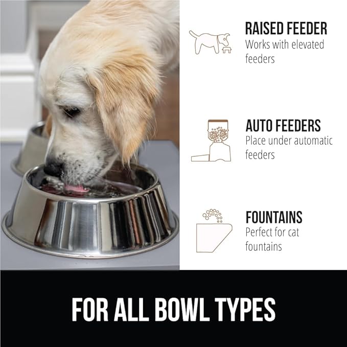 GORILLA GRIP 100% Waterproof Raised Edge BPA Free Silicone Pet Feeding Mat, Dog Cat Food Mats Contain Spills Protects Floors, Placemats for Cats, Dogs Water Bowl, Pets Accessories 16x10, Light Gray