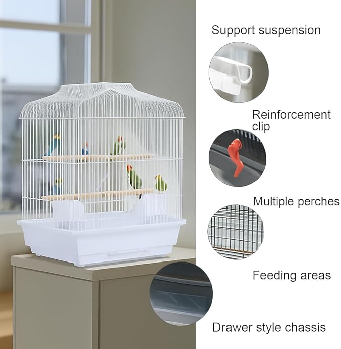 GarveeHome Small Bird Cage with Wheels, Parakeet Cage, Bird Carrier for Parakeets, Canaries, Lovebirds, Small Quaker, Cockatiels, Budgie, Green Cheek (20in White)