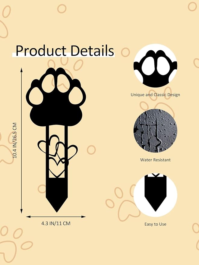 Memorial Garden Stake — Metal Cross Grave Marker Designed for Dog & Cat, Featuring Paw Prints and Heart Motifs,Suitable for Outdoor Cemeteries,Ideal Gifts to Honor Departed Pet (10.4 x 4.3'')