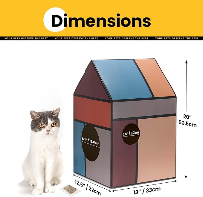 Cardboard Cat House with Scratch Pad & Catnip, Cat Play Scratching House for Indoor Hideaway Furniture, Heavy Duty Sturdy Cardboard Scratcher, Easy to Assemble Birthday Gift, Medium