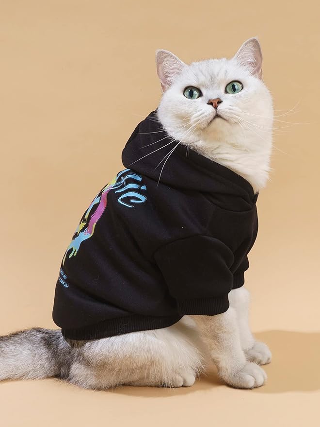 QWEEE Stylish Dog Clothes - Cat & Kitten Puppy Dog Sweatshirt - Black Small to Large