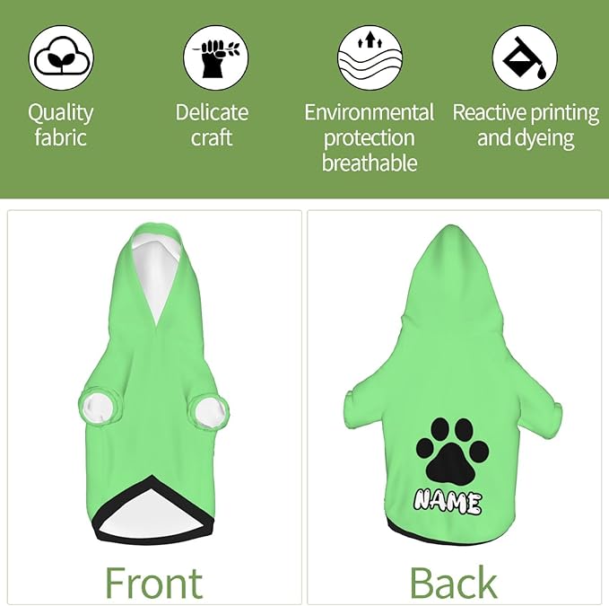 Custom Dog Hoodie Soft & Warm Design Your Own Personalized Photo Text Logo Name Dog Clothes for Puppy Sweatshirt Hooded for Small Medium Large Dogs Girl/Boy Cats LightGreen