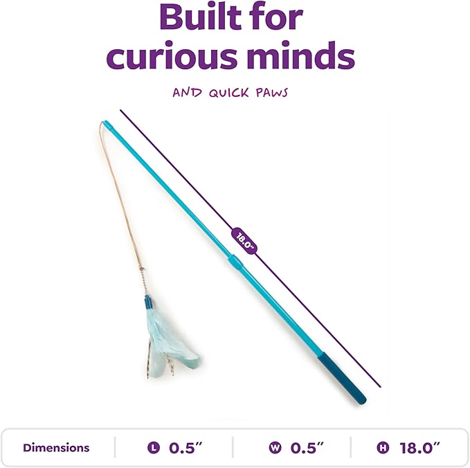 SmartyKat Frisky Flyer Feather Wand Cat Toy, Extendable Up to 24" - Blue, One Size
