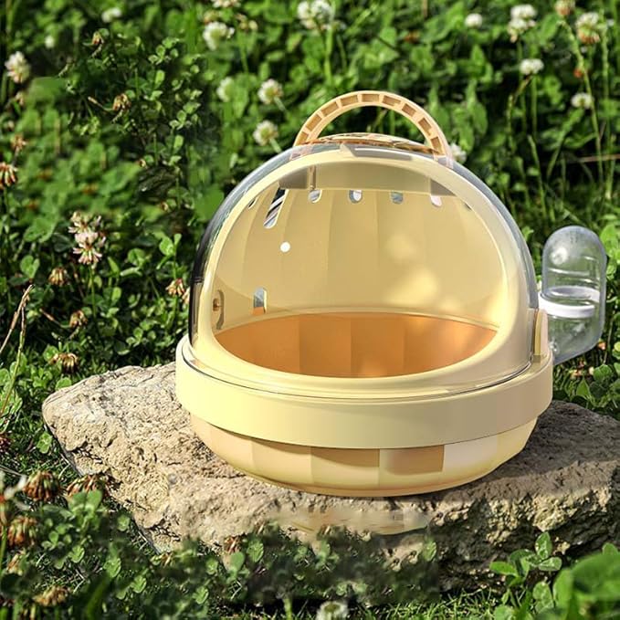 Guinea Pig Carrier Cage with Water Bottle, Portable Hamster Travel Carrier Carry Case for Small Pets, Gerbils, Mice, Dwarf Hamster (Yellow)
