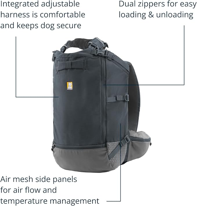 Ruffwear, Hitch Hiker Dog Backpack Carrier, Hands-Free Dog Carrier Backpack with Breathable Mesh, EVA Foam Padding, Durable Polyester, Lightweight Design for Small Dogs, Basalt Gray, X-Small