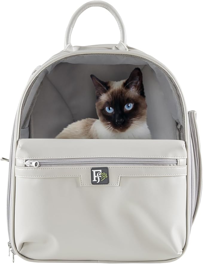 Friends Forever Cat Backpack, Dog Carrier for Small Dogs Travel Bag with Padded Straps, Removable Sherpa Mat, Fully Ventilated, Front Viewing Window, Grey