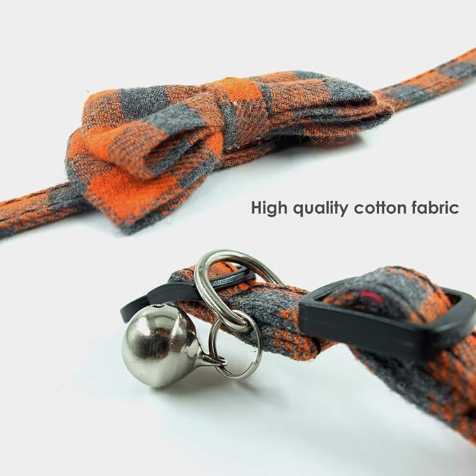 Cat Collars Breakaway with Bell and Bow Tie, Plaid Design Adjustable Safety Kitty Kitten Collar(6.8-10.8in) (Orange Plaid)