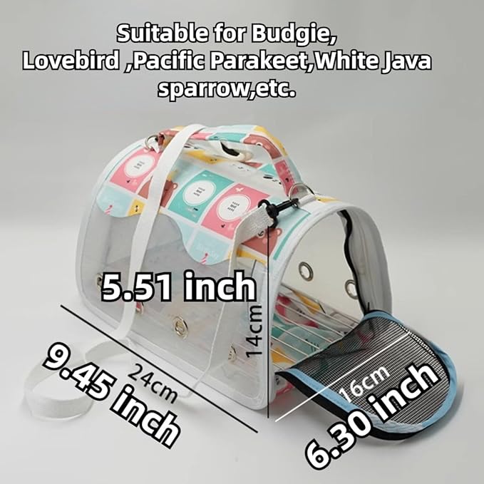 Bird Carrier Bag Bird Travel Cage with Indestructible Stainless Steel Mesh, Feeder Cups and Stand Perch, Portable Bird Travel Bag, Pet Transparent Breathable Travel Cage (Black,Small)
