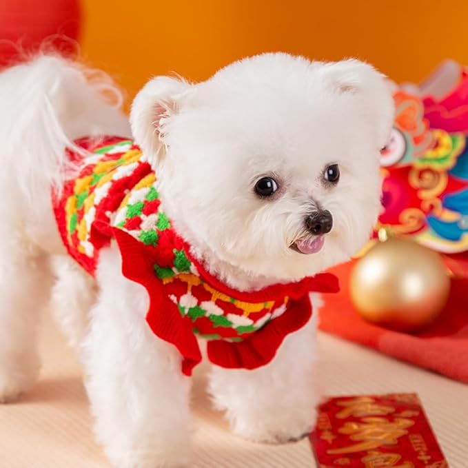 Small Dog Sweater, Knitted Tulip Cat Sweater, Warm Thick Holiday Puppy Clothes for Small Dog Girl,Cold Weather Outfit for Kitten Chihuahua Yorkie Teacup Dachshund Pug (Red, Large)