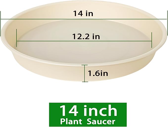 4 Pack of 14 inch Plant Saucers Bird Bath Bow Round, Plastic Plant Saucer Tray for Pots, White Planters for Indoor Plants, Plant Trays for Planter 12-15" (14", Beige)