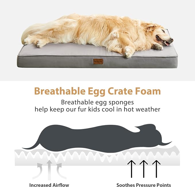 BFPETHOME Outdoor Dog Beds for Large Dogs, Waterproof Dog Bed for Medium, Large, Extra Large Dogs, Orthopedic Pet Bed with Removable Washable Cover, Egg Crate Foam Pet Bed Mat. (36 x 27 in, Grey)