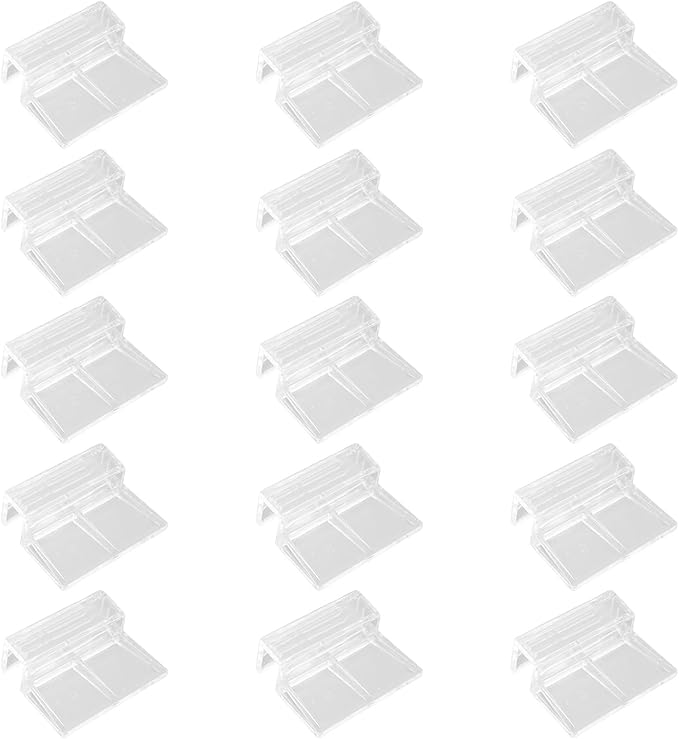 15 Pcs Rimless Aquarium Lid Clips for 9-10mm Glass, Clear Acrylic Aquarium Cover Support Clamps for Fish Tank Lid Holder, Plastic Tank Top Clips for Glass Canopy or Piscine Hoods and Covers