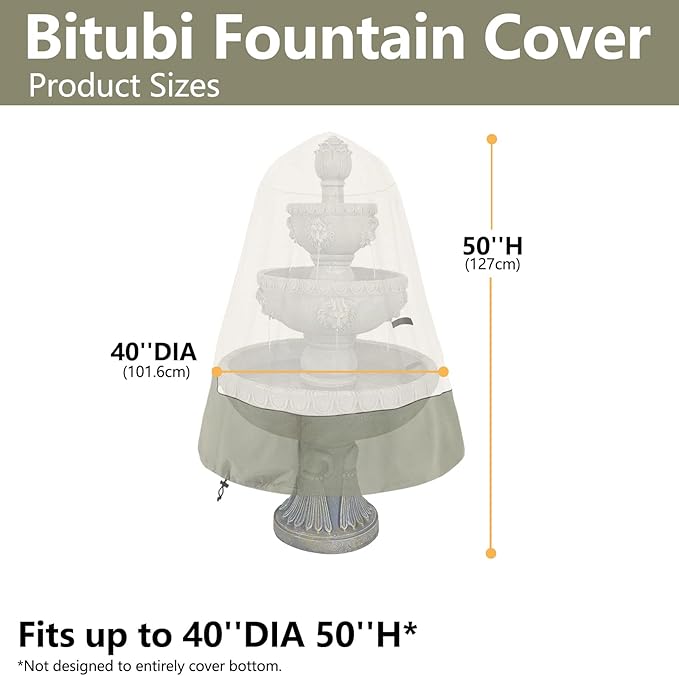 Bitubi Fountain Cover（40"x50"） 600D Oxford Cloth Garden Fountain Statue Protective Cover with Drawstring Waterproof Windproof Fountain Protector