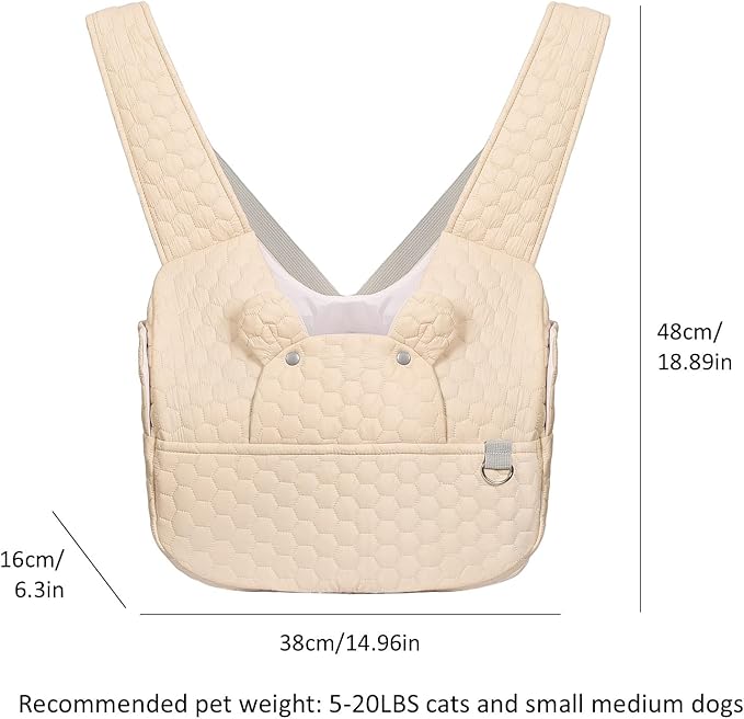 Dog Backpack Carrier for Small Dogs, Cat Carrier Sling, Front Facing Pets Chest, Adjustable Straps & Safety Lock, Hands-Free Dog Carrier, Gifts for Hiking, Biking & Daily, Fit 5-15 Lbs (Beige)