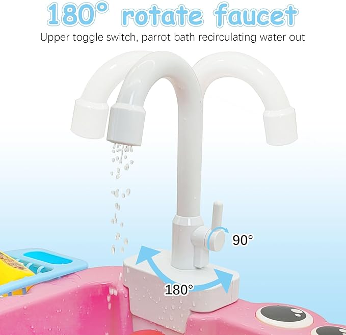 PINVNBY Parrot Bath Tub Bird Automatic Bathtub with Faucet Multifunctional Parakeet Shower Box Bird Bathroom Toys Cage Accessory for Small Medium Birds (Pink