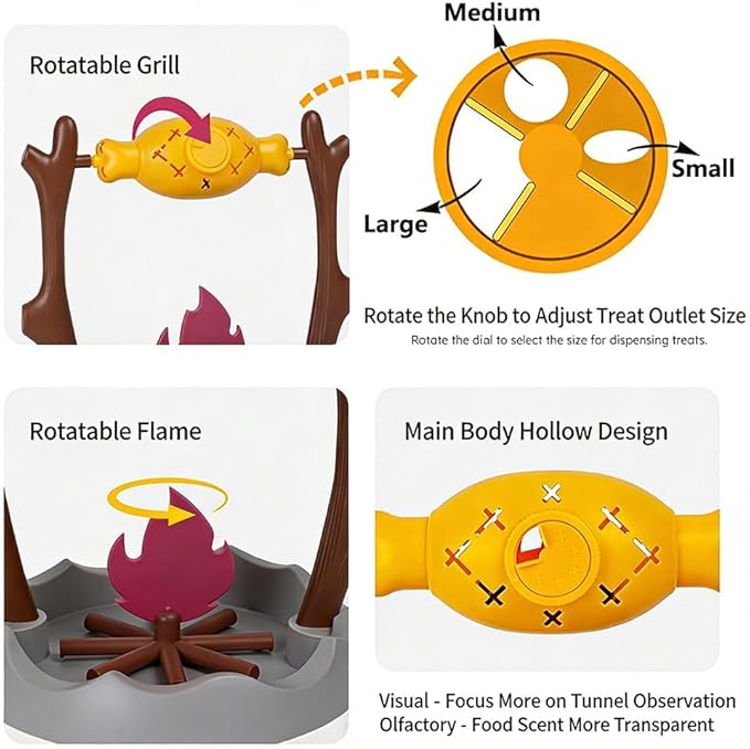 Cat BBQ Toy,11" High Cats Treat-Dispensing Slow Feeder,Pets Dry Food Dispenser,Cats Slow Feeding Snack Bowl, Grilled Fish Spinning Toy, Food Puzzle Cat Toy